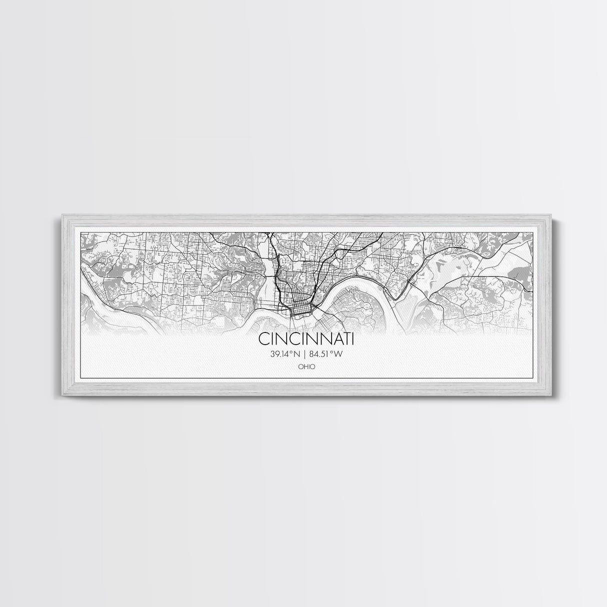 Panoramic Cincinnati City Map, Ohio Art, Map Print, Minimalist Wall Art, Canvas Art, Housewarming Gift, Street Map Art, Closing Gift