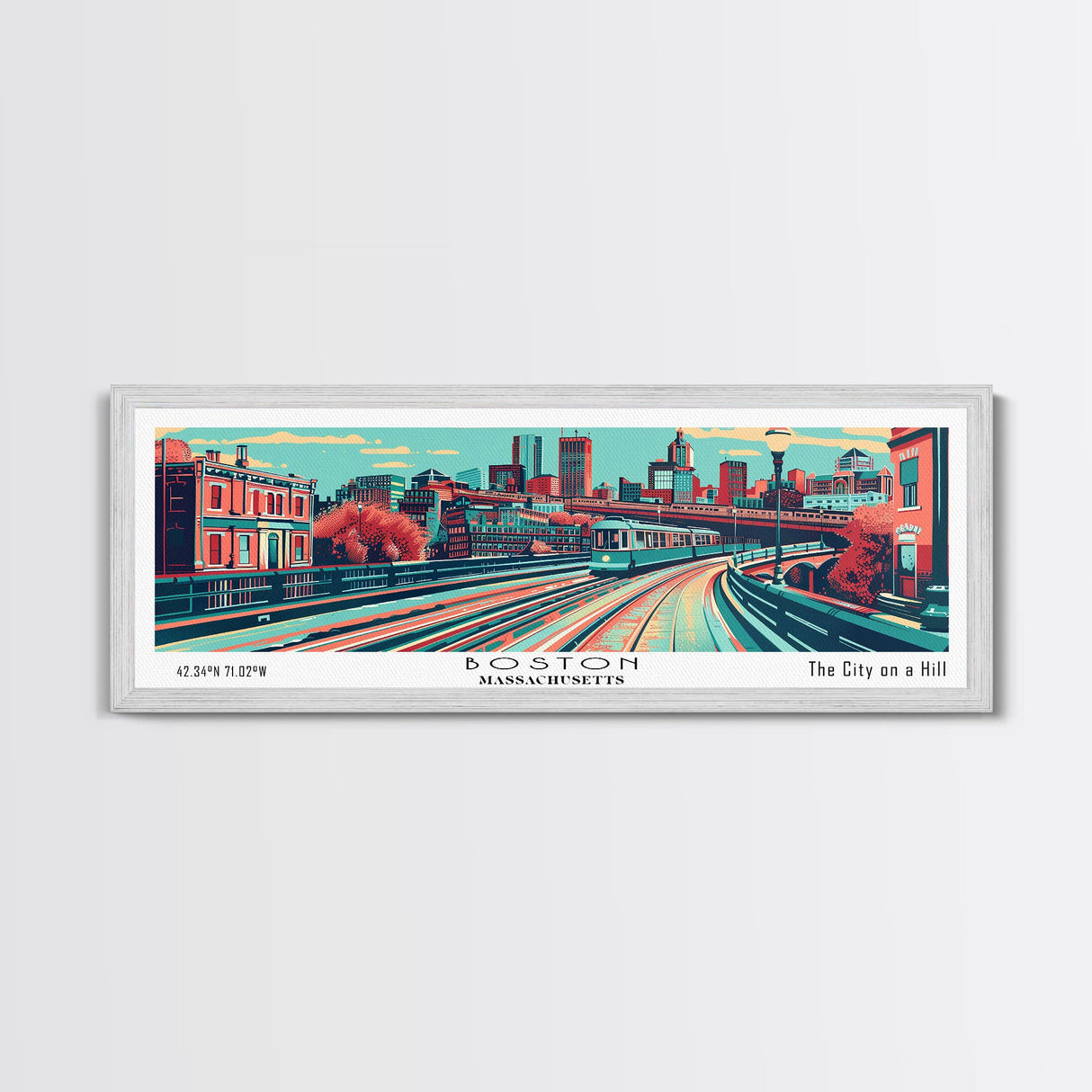 Boston Massachusetts Panoramic Travel Poster Canvas Print