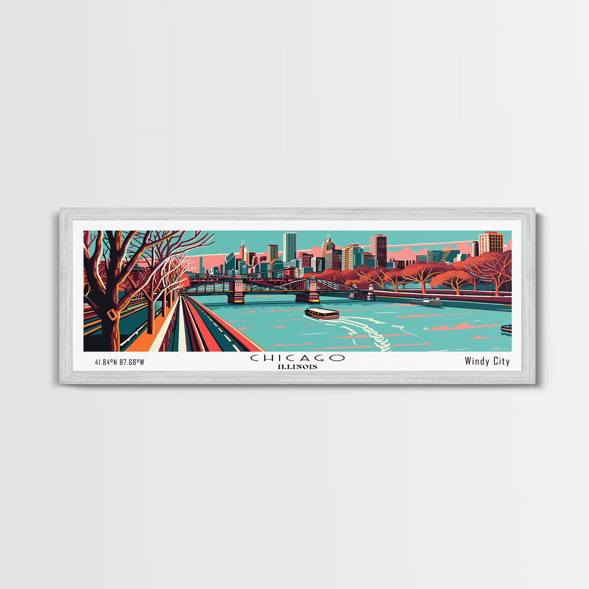 Chicago Illinois Panoramic Travel Poster Canvas Print