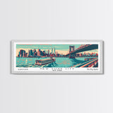 New York New York Panoramic Wall Art Framed Canvas Print, Travel Poster, Mid Century Modern Art, Pop Art Style, Wall Decor, Office Wall Art