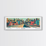 New York New York Panoramic Wall Art Framed Canvas Print, Travel Poster, Mid Century Modern Art, Pop Art Style, Wall Decor, Office Wall Art