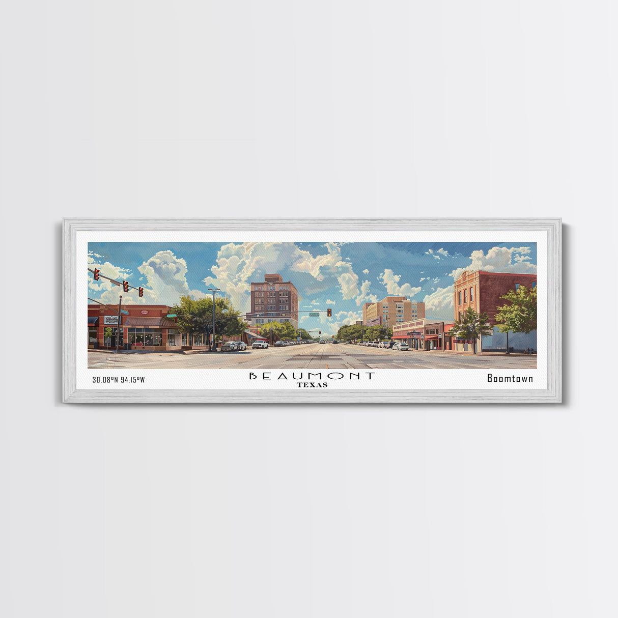 Beaumont Texas Panoramic Painting, Watercolor Framed Canvas Print, Scenic City Art, Travel Poster, Wall Hanging, Living Room Art, Gift Idea