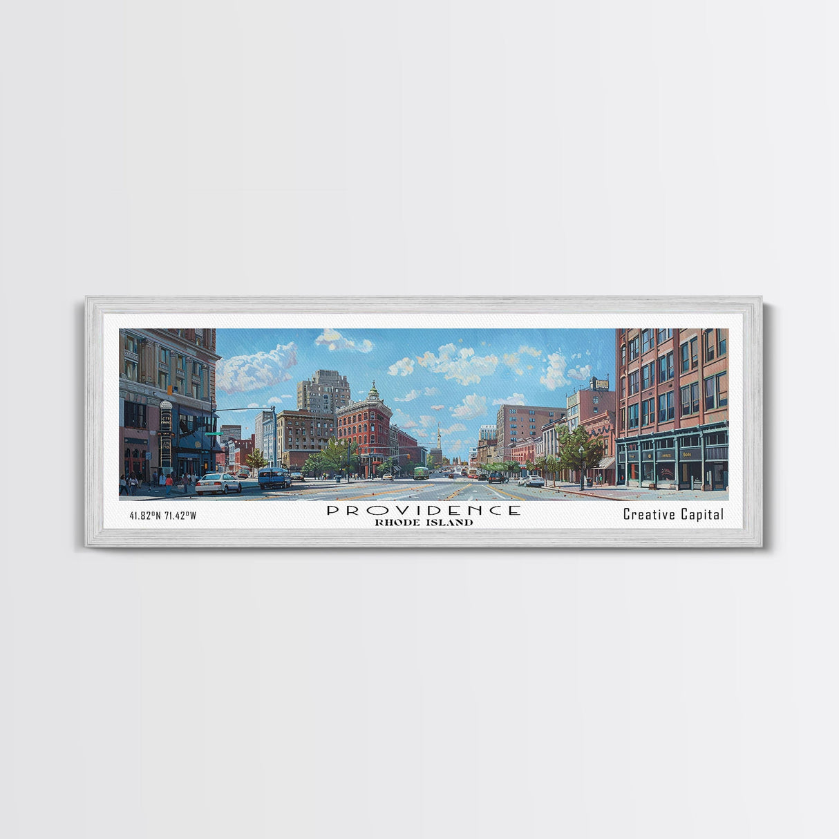 Providence Rhode Island Panoramic Print, Beautiful Framed Canvas Print, Travel Poster Art, Home Decoration, Office Wall Art