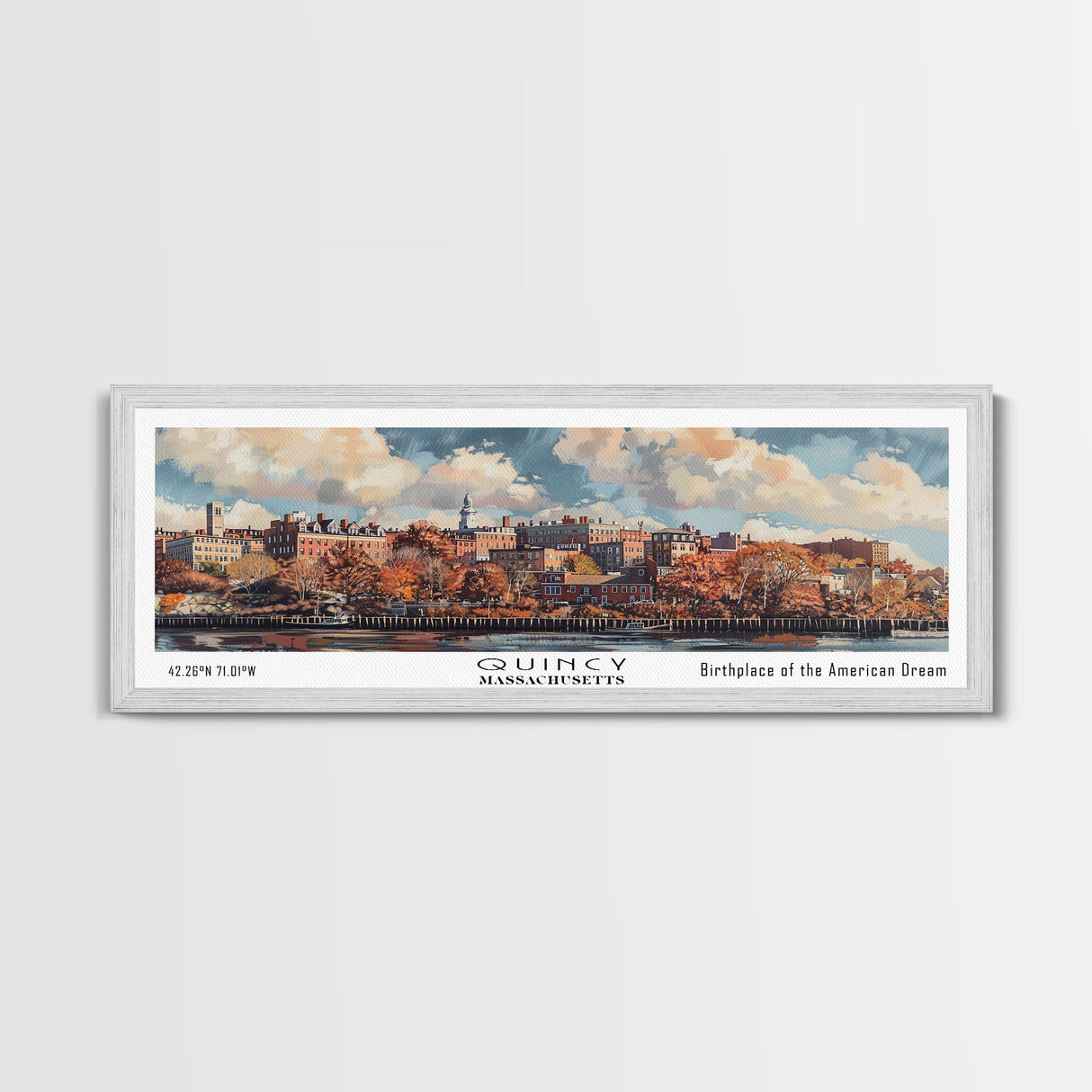 Quincy Massachusetts Panoramic Print, Creative Framed Canvas Print, City Travel Poster, Wall Art, Home Decor, Unique Gift