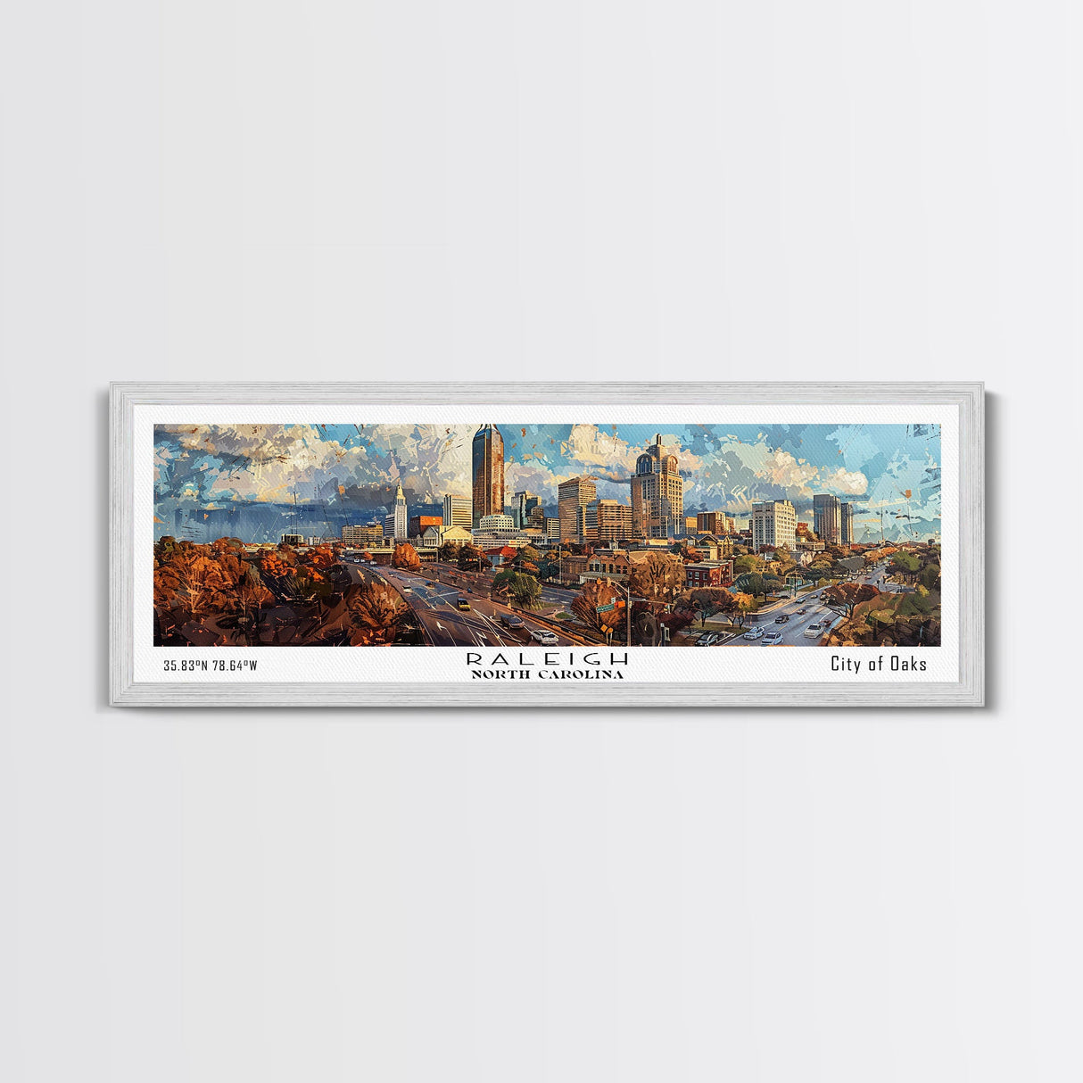 Raleigh North Carolina Panoramic Print, Artistic Framed Canvas Print, City Travel Poster, Home Decoration, Wall Art, Gift Idea