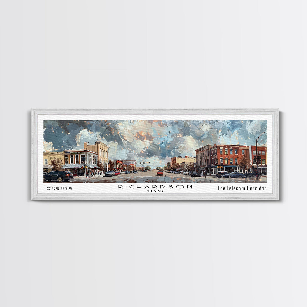 Richardson Texas Panoramic Print, Beautiful Framed Canvas Print, City Travel Poster, Living Room Decor, Office Wall Art