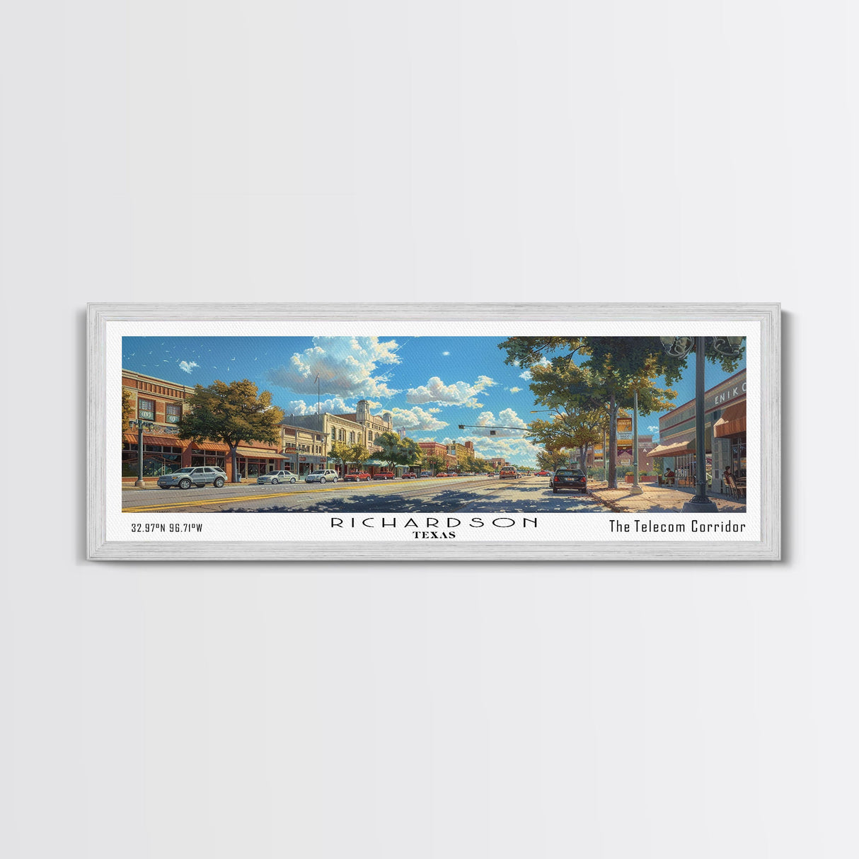 Richardson Texas Panoramic Print, Artistic Framed Canvas Print, Travel Poster Art, Home Decor, Wall Art, Unique Gift