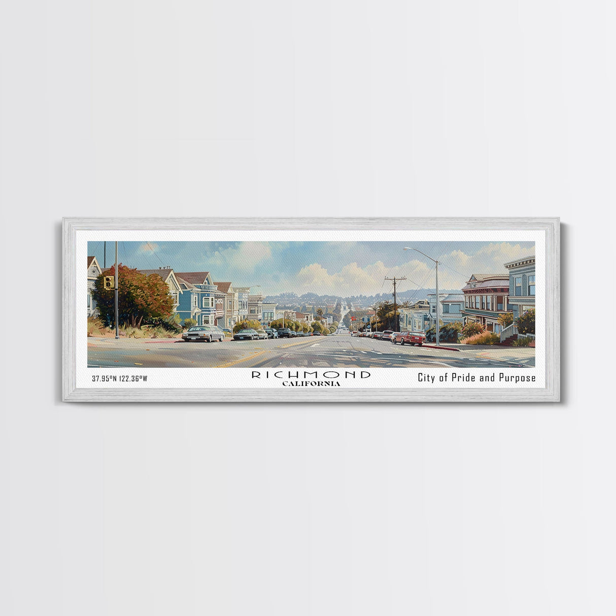 Richmond California Panoramic Print, Trendy Framed Canvas Print, Travel Poster Art, Home Decor, Wall Art, Gift Idea