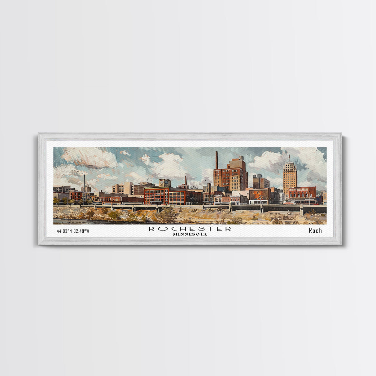 Rochester Minnesota Panoramic Print, Modern Framed Canvas Print, City Travel Poster, Home Decoration, Wall Art, Office Gift