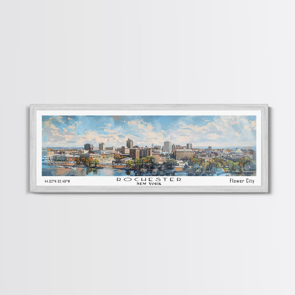 Rochester New York Panoramic Print, Stylish Framed Canvas Print, Travel Poster Art, Home Decoration, Living Room Wall Art