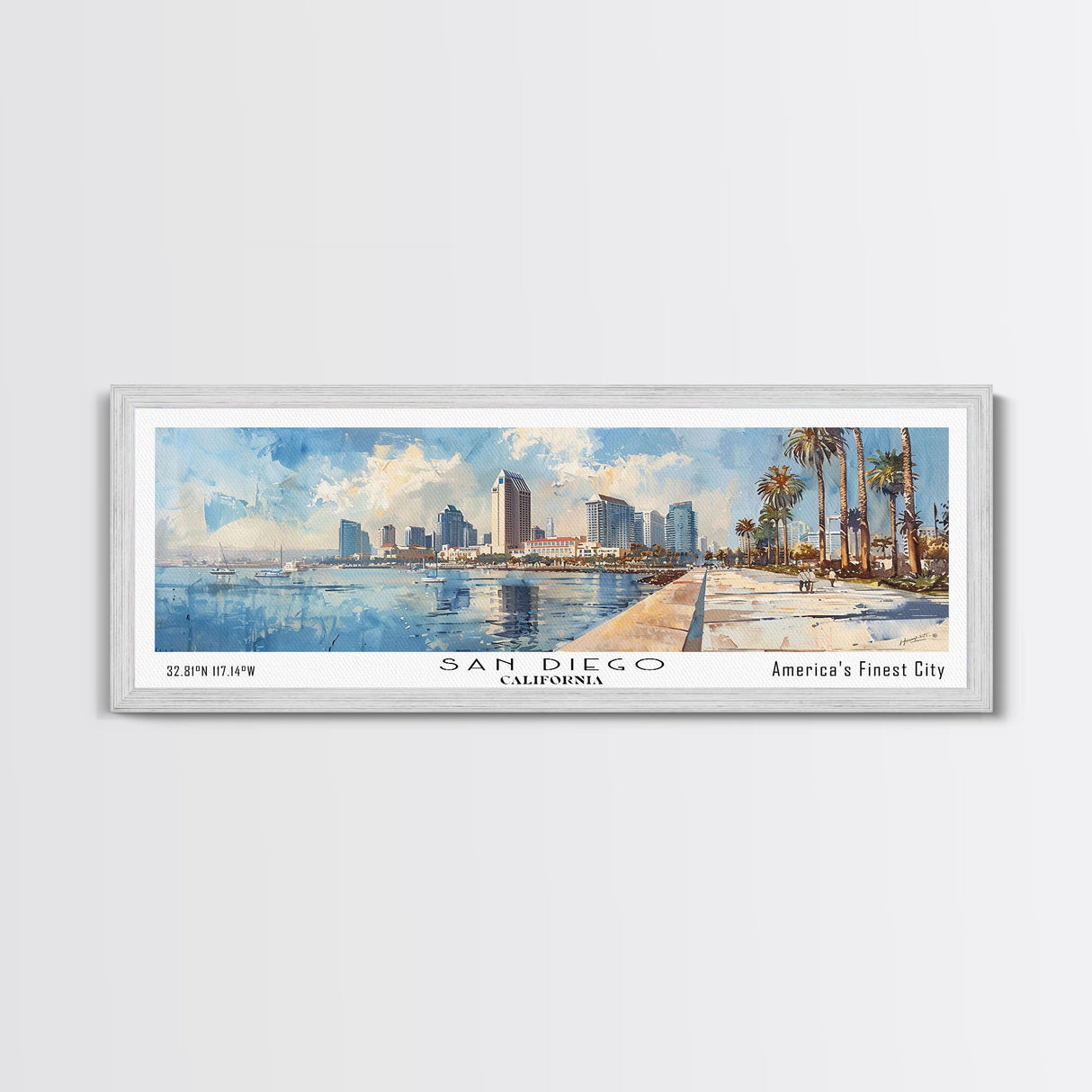 San Diego California Panoramic Print, Creative Framed Canvas Print, Travel Poster Art, Living Room Decor, Office Wall Art