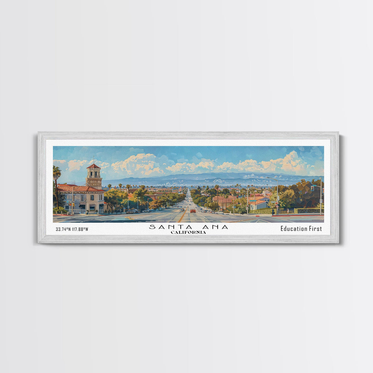 Santa Ana California Panoramic Print, Trendy Framed Canvas Print, City Travel Poster, Home Decoration, Wall Art, Gift Idea