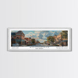 Woodbridge New Jersey Panoramic Framed Canvas Print, Artistic Travel Poster, Retro Wall Art, Unique Office Decor, Living Room Gift, Original Artwork