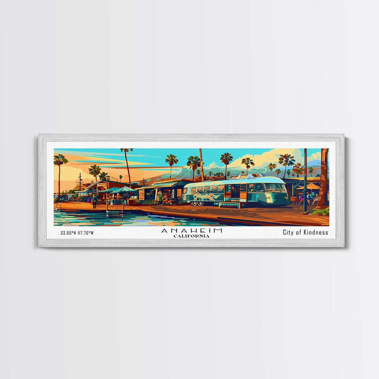 Anaheim California Panoramic Wall Art Framed Canvas Print, Mid Century Modern Art, Pop Art Style, Travel Poster, Home Decor, Retro Style