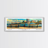 Long Beach California Panoramic Painting, Retro Style Framed Canvas Print, Mid Century Modern Wall Art, Pop Art Travel Poster