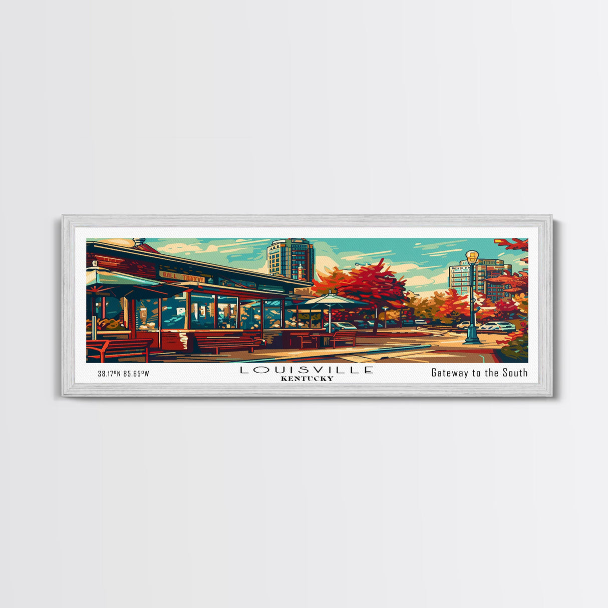 Louisville Kentucky Panoramic Wall Art, Mid Century Modern Framed Canvas Print, Retro Pop Art Travel Poster, Home Decor