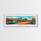 Mesa Arizona Panoramic Painting, Mid Century Modern Framed Canvas Print, Retro Style Wall Art, Pop Art Travel Poster