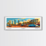 Miami Florida Panoramic Framed Canvas Print, Mid Century Modern Wall Art, Pop Art Home Decor, Retro Style Travel Poster