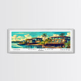 Port St. Lucie Florida Panoramic Framed Canvas Print, Retro Style Wall Art, Mid Century Modern Home Decor, Pop Art Travel Poster