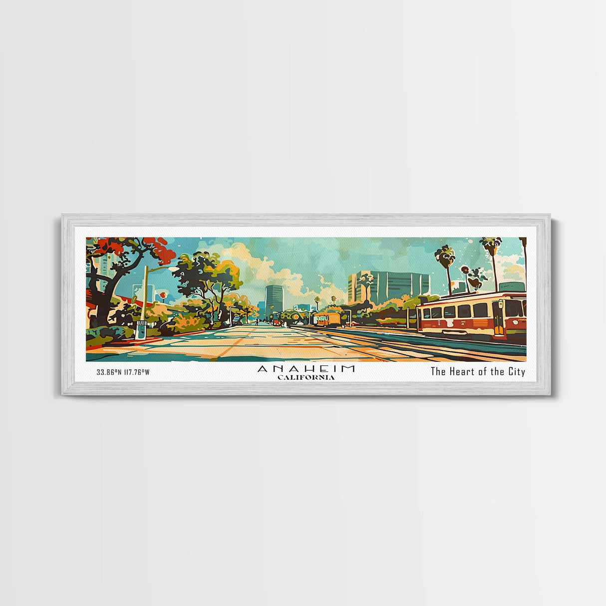 Anaheim California Panoramic Wall Art, Retro Pop Art Framed Canvas Print, Mid Century Modern Travel Poster, Living Room Decor, Wall Hanging