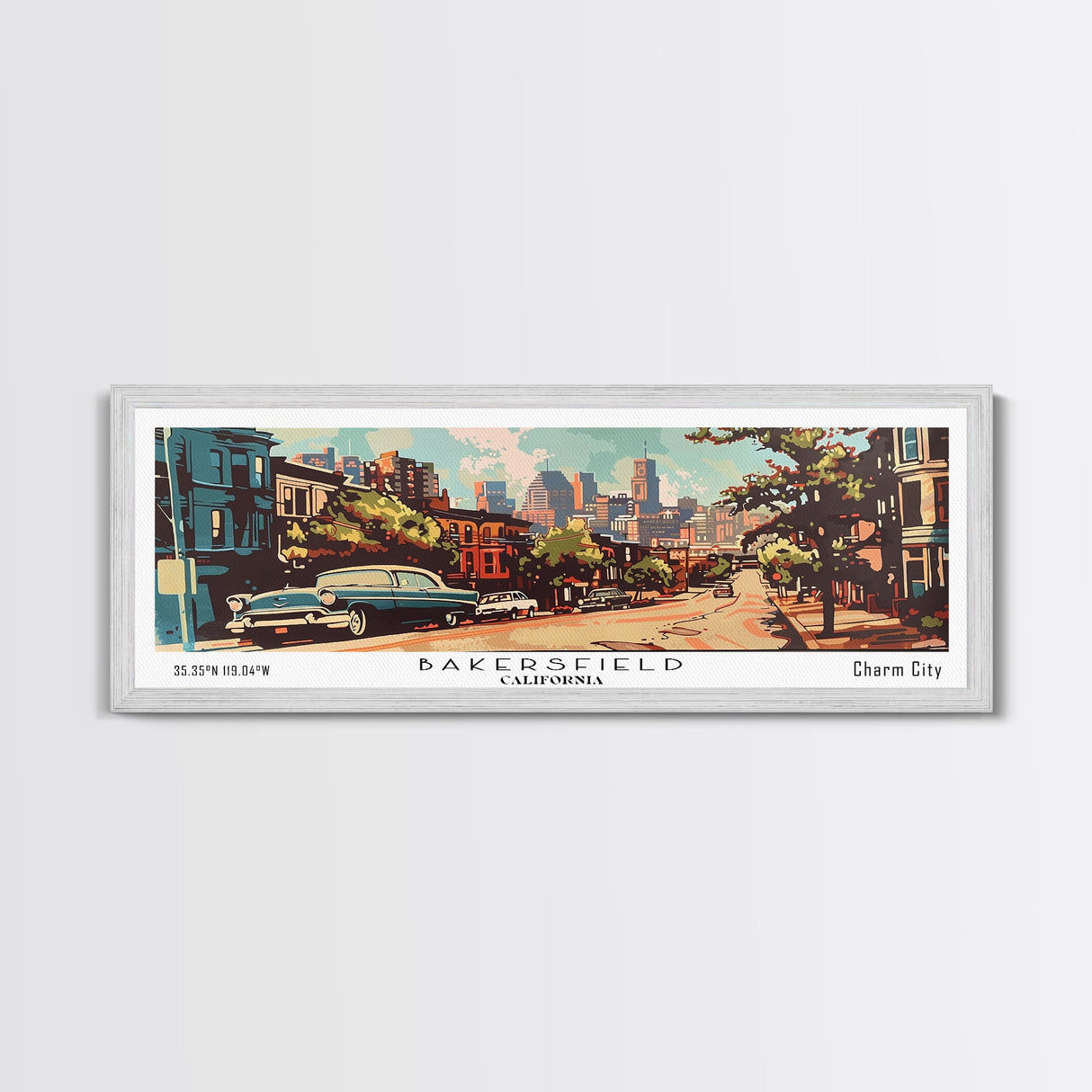 Baltimore Maryland Panoramic Painting, Mid Century Modern Framed Canvas Print, Retro Pop Art Travel Poster, Wall Decor, Home Decor, Wall Hanging