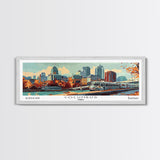 Columbus Ohio Panoramic Painting, Mid Century Modern Framed Canvas Print, Retro Pop Art Travel Poster, Wall Art, Home Decor, Office Art, Gift Idea