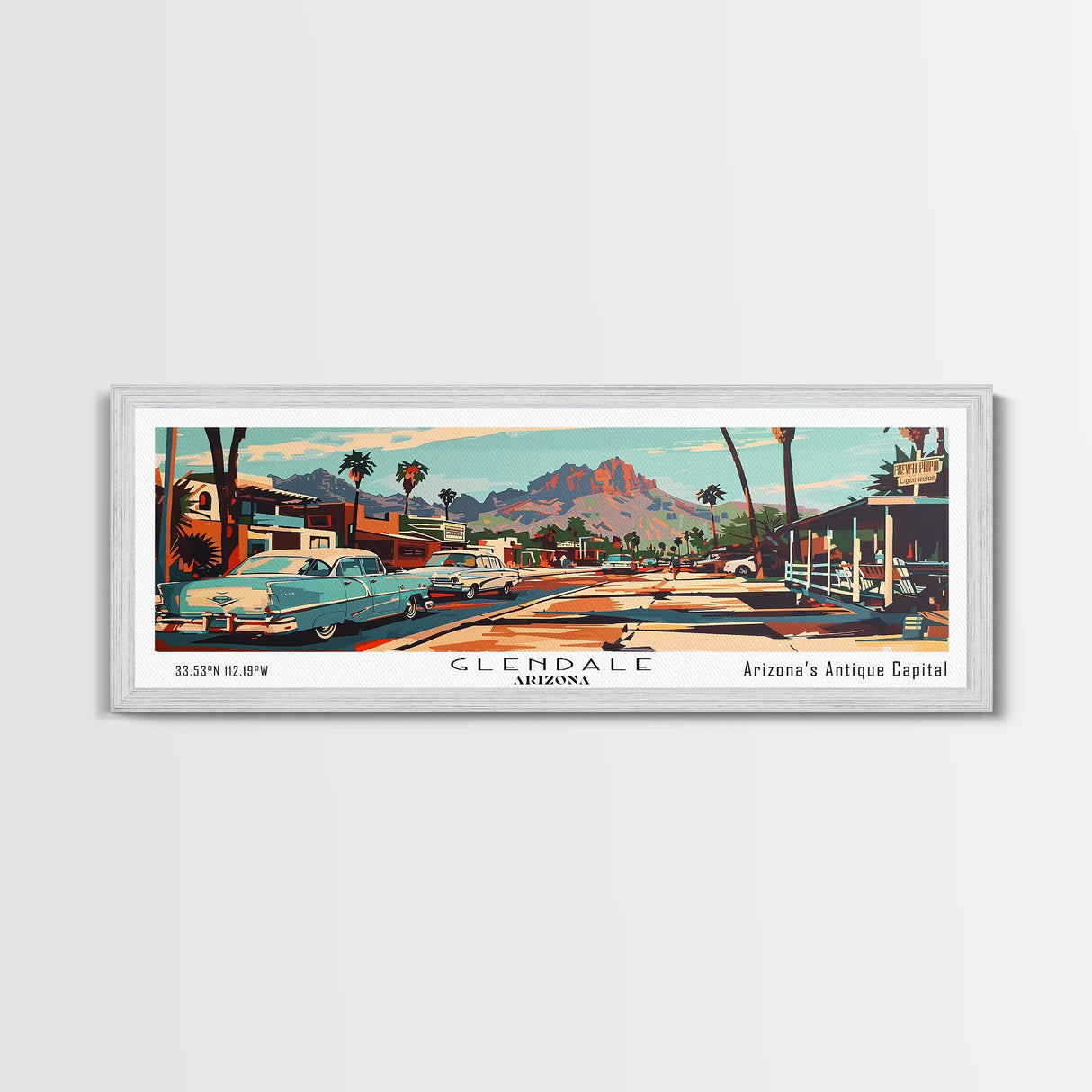 Glendale Arizona Panoramic Wall Art, Mid Century Modern Framed Canvas Print, Retro Pop Art Travel Poster, Home Decor, Office Wall Art, Gift Idea