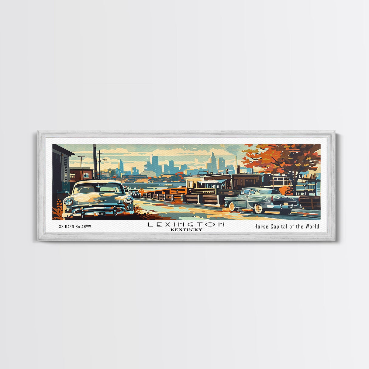 Lexington Kentucky Panoramic Wall Art, Mid Century Modern Framed Canvas Print, Retro Pop Art Travel Poster, Living Room Art, Office Decor, Wall Hanging