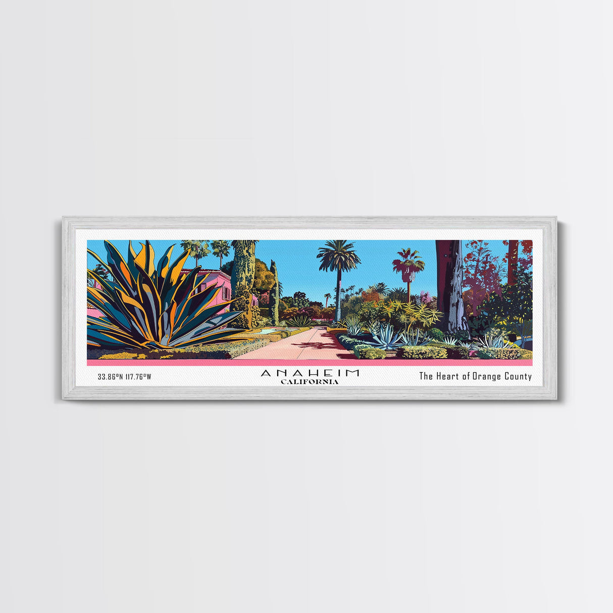 Anaheim California Panoramic Painting, Mid Century Modern Framed Canvas Print, Retro Pop Art Travel Poster, Home Decor, City Art