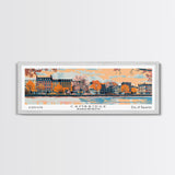 Cambridge Massachusetts Panoramic Painting, Mid Century Modern Framed Canvas Print, Retro Pop Art Travel Poster, Home Decor, City Print