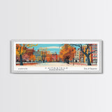 Cambridge Massachusetts Panoramic Painting, Mid Century Modern Framed Canvas Print, Retro Pop Art Travel Poster, Home Decor, City Print