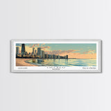 Chicago Florida Panoramic Painting, Mid Century Modern Framed Canvas Print, Retro Pop Art Travel Poster, Living Room Wall Art, City Art