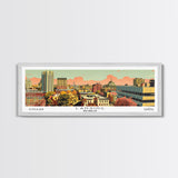 Lansing Michigan Panoramic Wall Art, Mid Century Modern Framed Canvas Print, Retro Pop Art Travel Poster, Living Room Decor