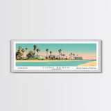 Long Beach California Panoramic Painting, Mid Century Modern Framed Canvas Print, Retro Pop Art Travel Poster, Office Decor