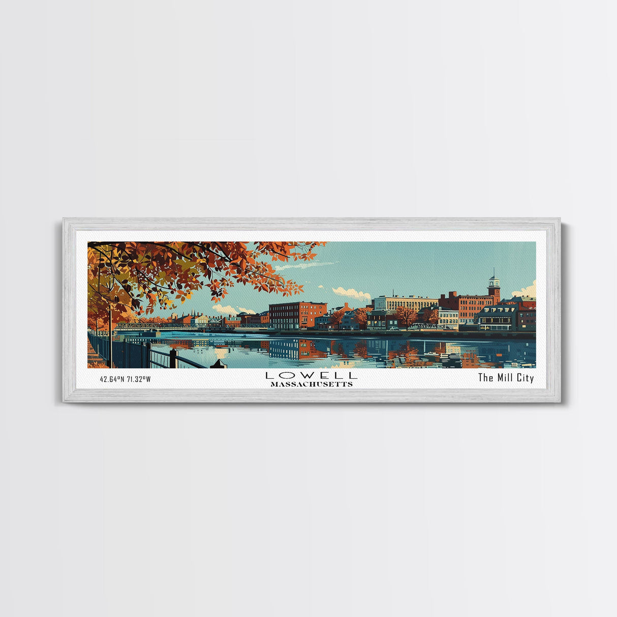 Lowell Mississippi Panoramic Painting, Mid Century Modern Framed Canvas Print, Retro Pop Art Travel Poster, Office Wall Art