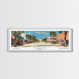 Miramar Florida Panoramic Painting, Mid Century Modern Framed Canvas Print, Retro Pop Art Travel Poster, Office Wall Art