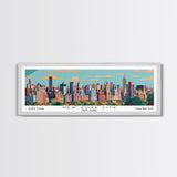 New York New York Panoramic Painting, Mid Century Modern Framed Canvas Print, Retro Pop Art Travel Poster, City Art, Office Wall Decor, Living Room Art