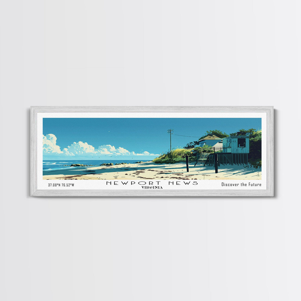 Newport News Virginia Panoramic Wall Art, Mid Century Modern Framed Canvas Print, Retro Pop Art Travel Poster, Home Wall Decor