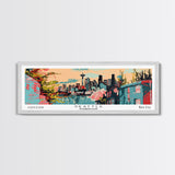 Seattle Washington Panoramic Art, Mid Century Modern Framed Canvas Print, Retro Pop Art Travel Poster, Office Wall Art, Home Decoration