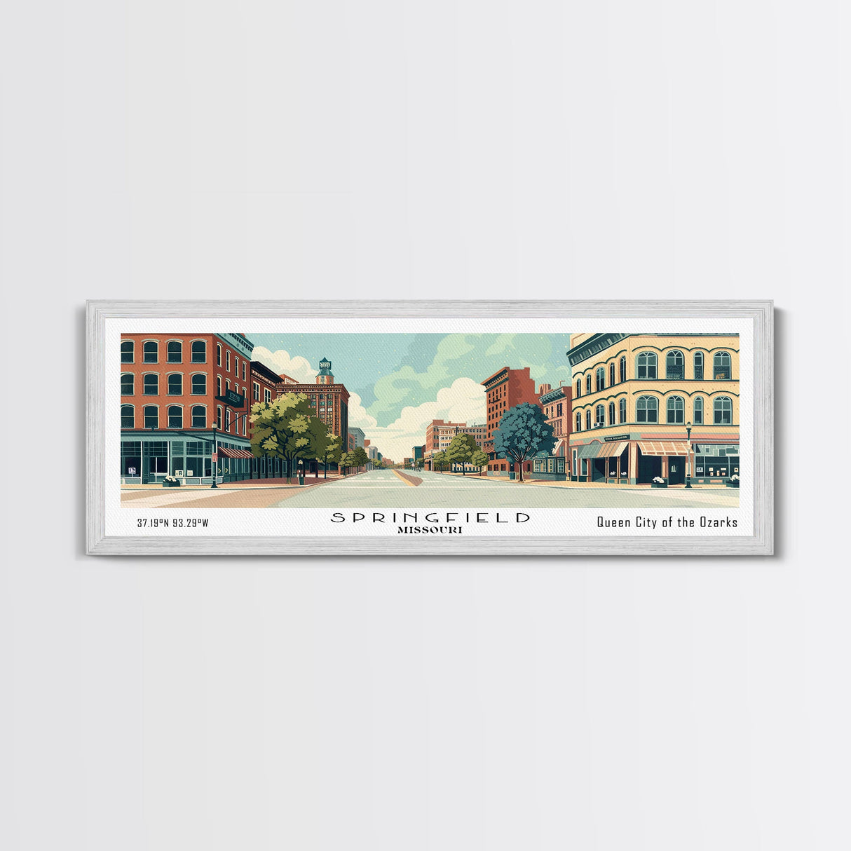 Springfield Illinois Panoramic Art, Mid Century Modern Framed Canvas Print, Retro Pop Art Travel Poster, Office Wall Art, Home Decoration