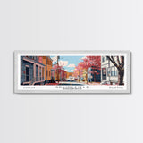 Springfield Massachusetts Panoramic Painting, Mid Century Modern Framed Canvas Print, Retro Pop Art Travel Poster, Living Room Wall Art Decor