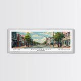 Woodbridge New Jersey Panoramic Painting, Mid Century Modern Framed Canvas Print, Retro Pop Art Travel Poster, Office Wall Art, Home Decoration