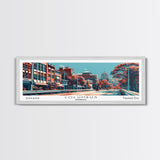 Columbus Georgia Panoramic Painting, Framed Canvas Print, Mid Century Modern Wall Art, Retro Pop Art Travel Poster, Home Decor, City Art