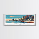 Corpus Christi Texas Panoramic Painting, Framed Canvas Print, Mid Century Modern Wall Art, Retro Pop Art Travel Poster, Office Decor, City Art