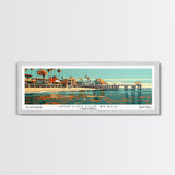 Huntington Beach California Panoramic Painting, Framed Canvas Print, Mid Century Modern Wall Art, Retro Pop Art Travel Poster, Cityscape Decor, Office Wall Art, Home Decor