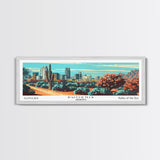 Phoenix Arizona Panoramic View, Mid Century Modern Framed Canvas Print, Retro Pop Art Travel Poster, Living Room Wall Decor