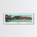 Portland Oregon Panoramic Wall Art, Mid Century Modern Framed Canvas Print, Retro Pop Art Travel Poster, Office Decor, Living Room Art