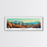 Tucson Arizona Panoramic Painting, Mid Century Modern Framed Canvas Print, Retro Pop Art Travel Poster, Cityscape, Home Decor, Office Wall Art