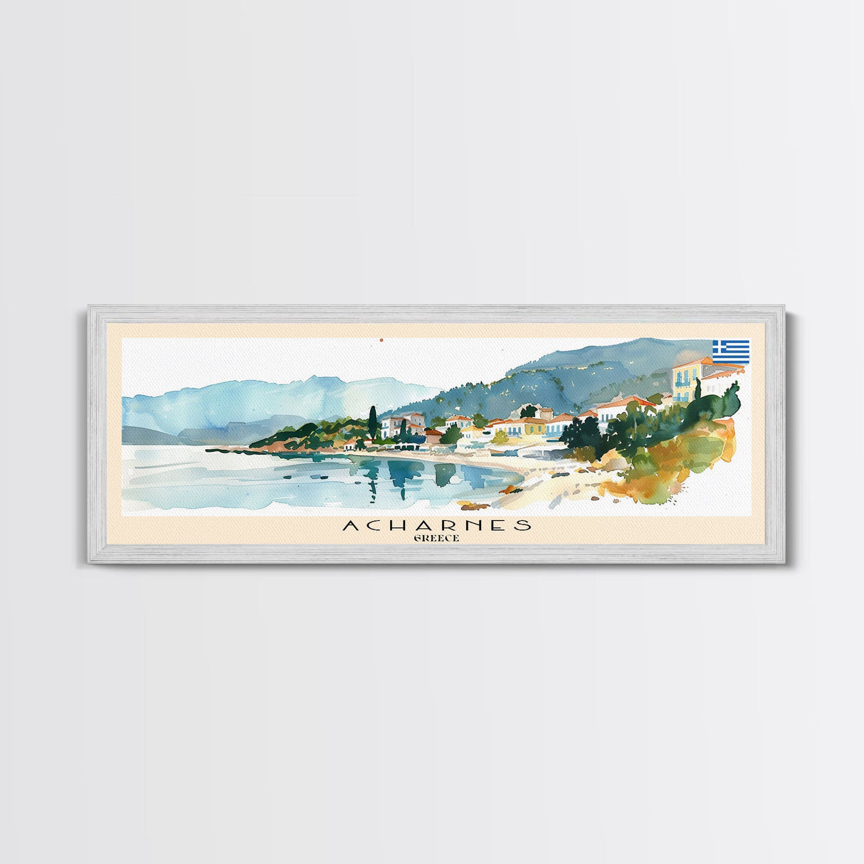 Acharnes Greece Travel Print Wall Art, Panoramic City Art, Travel Art, Wall Decor, Vacation Gift, Framed Canvas Print Or Metal Art