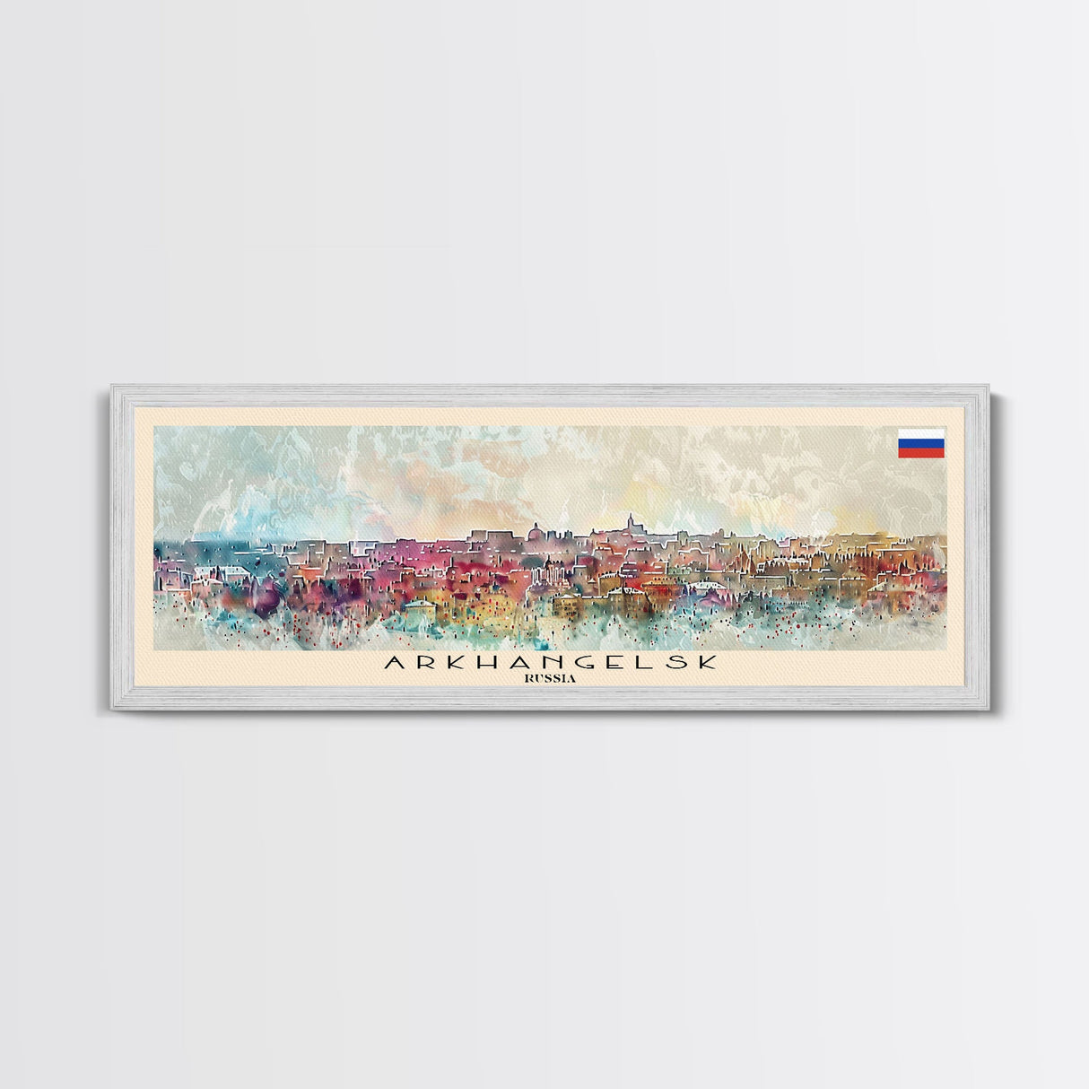 Arkhangelsk Russia Panoramic Travel Poster, Framed Canvas Print or Metal Wall Art, Travel Art, Home Decor, Panoramic Painting, Midcentury Art